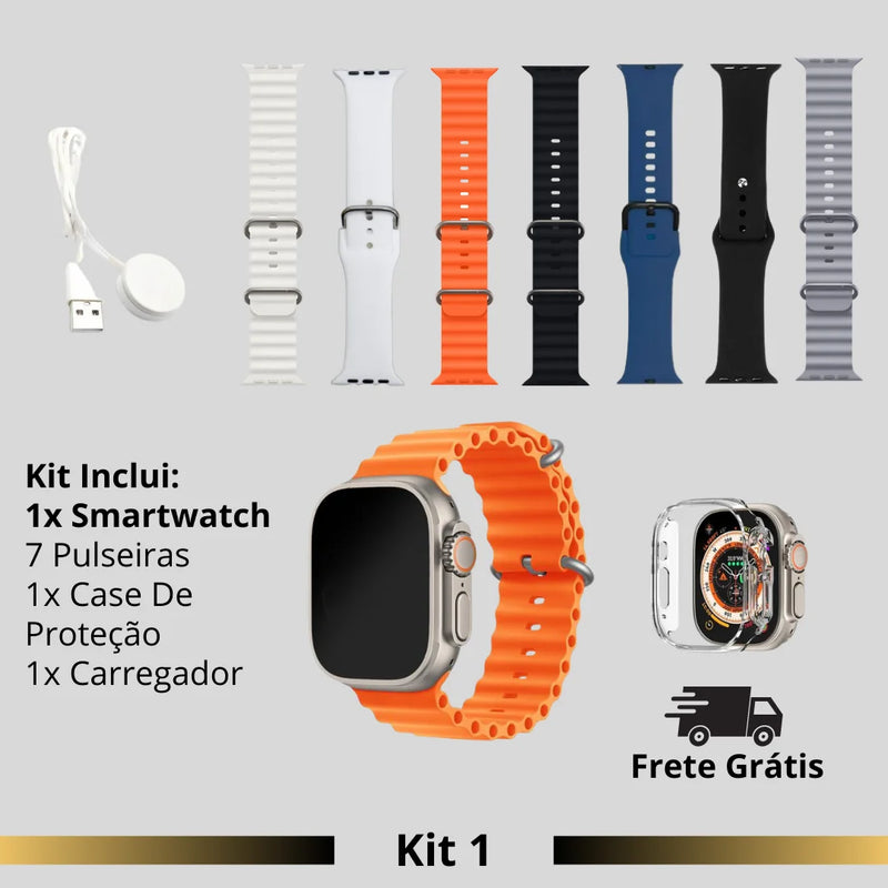 Kit: Smartwatch S100 Ultra 2® + [8 Brindes: 7 Pulseiras e Uma Case De Proteção]