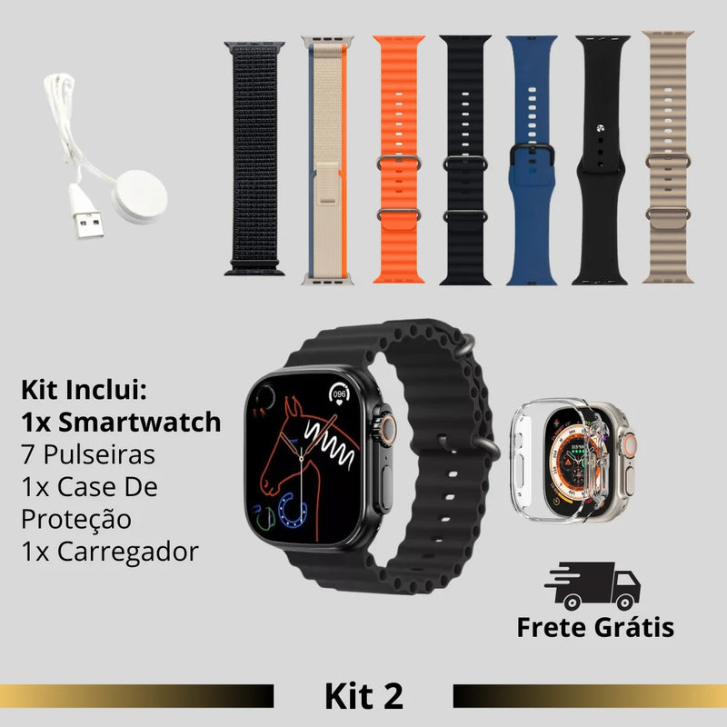 Kit: Smartwatch S100 Ultra 2® + [8 Brindes: 7 Pulseiras e Uma Case De Proteção]